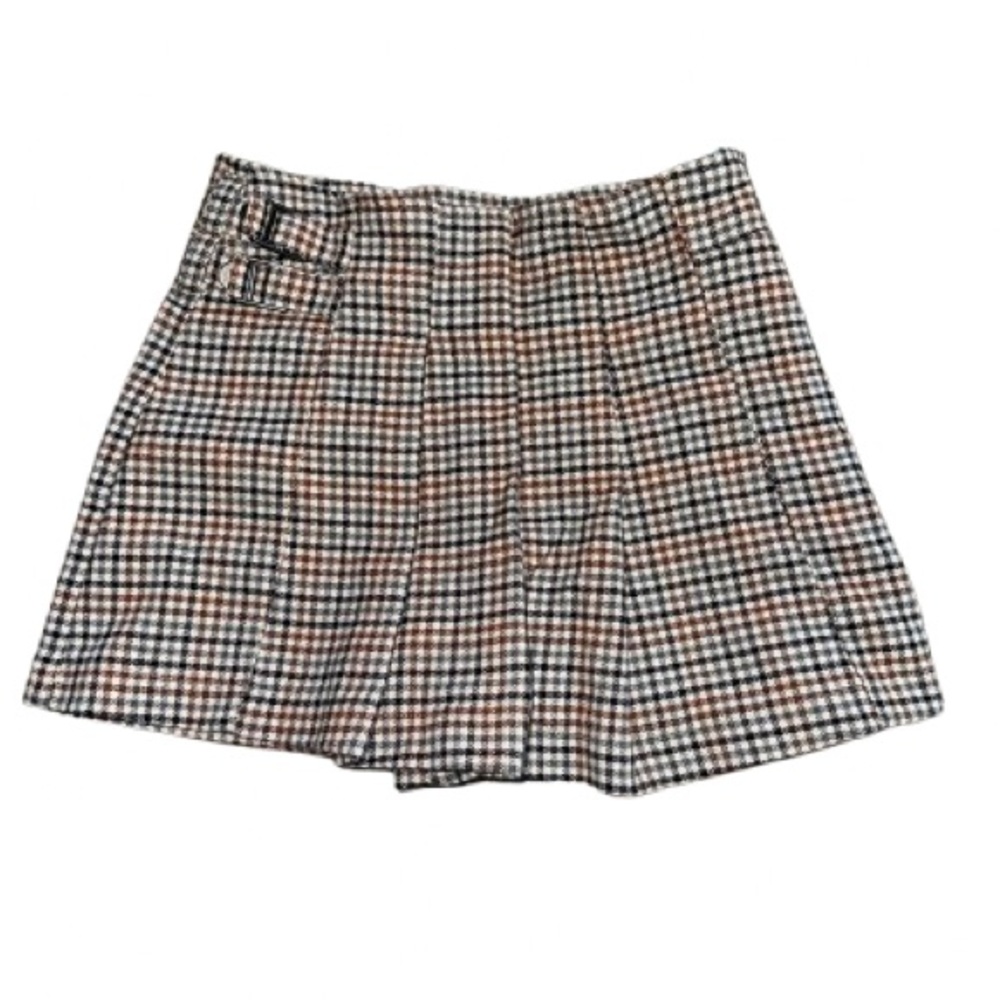 Plaid Mini Skirt with Buckle Detail